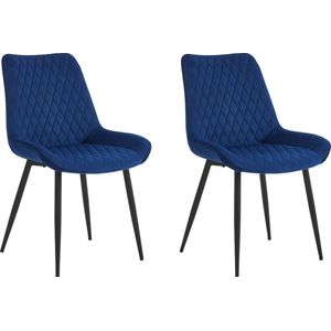 Colenis®- Adama Eetkamerstoel - Set Van 2 - Blauw - Fluweel - Velvet - Industrieel
