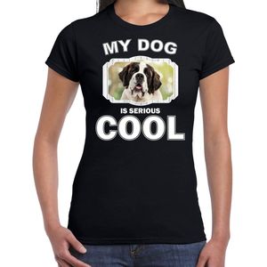 Sint bernard honden t-shirt my dog is serious cool zwart - dames - Sint bernards liefhebber cadeau shirt L