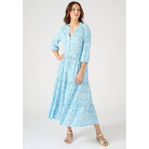 Damart - Lange jurk in crêpe met stretch en volants - Dames - Blauw - 38