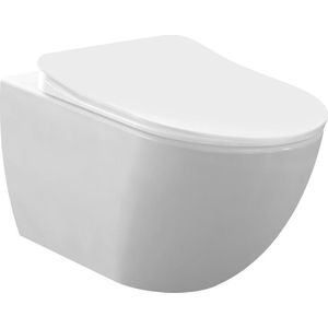 Toiletpot/wandcloset met RVS sproeier Creavit FE322.G0600 rimfree/rimless MAT wit met softclose en quickrelease toiletzitting/toiletbril