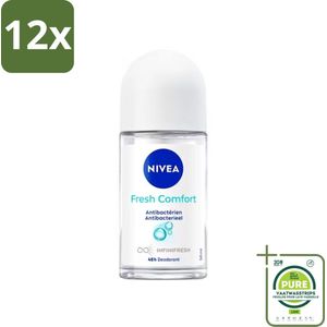 NIVEA - Deodorant Roller - Frisse Comfort - Antibacterieel - 50 ml - Voordeelverpakking - 12 stuks - NIVEA deodorant - Deodorant roller