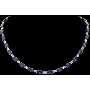 Victoria Valenza Zilveren collier met tanzanietkleurige zirkonia stenen – Ketting – Zilveren ketting – Zilveren collier – 925 Zilver – Zilver – Gerhodineerd Zilver – Kettinkje dames – Dames ketting – Zirkonia stenen – 1 stuk