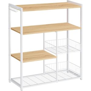 Keukenrek - Keukenkast - Opbergkast - 4 niveaus - Metalen frame - Houten planken - Wit