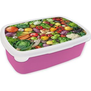 Broodtrommel Roze - Lunchbox - Brooddoos - Fruit - Groente - Appel - 18x12x6 cm - Kinderen - Meisje