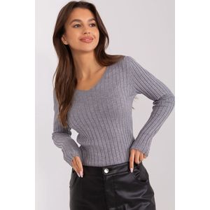 Dames shirt - Jersey - Maat S/M - V-hals - Lange mouwen - Grijs