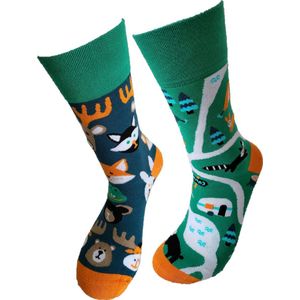 Verjaardag cadeautje voor hem en haar - Woud Mismatch - Woud sokken - Leuke sokken - Vrolijke sokken - Luckyday Socks - Sokken met tekst - Aparte Sokken - Socks waar je Happy van wordt - Maat 41-46