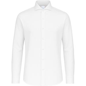 Vercate - Strijkvrij Overhemd - Japanese Knitted - Piqué Katoen - Wit - Slim Fit - Lange Mouw - Heren - Maat 37/S