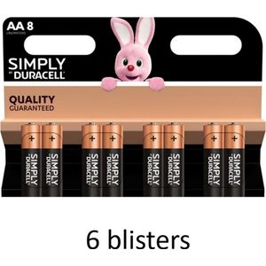 48 Stuks (6 Blisters a 8 st) Duracell AA Simply Batterijen