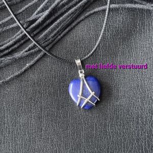 Edelsteen met leren ketting Lapis Lazuli hart hanger