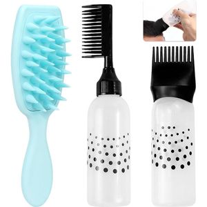 Haarolie Applicator Fles, 3 stuks Wortelkam Applicator Fles met 1 Haar Massager, Hoofdhuid Olie Applicator met Gegradueerde Schaal voor Salon Thuis DIY