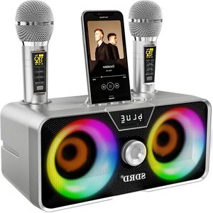 Karaoke set - Karaoke machine met draadloze UHF microfoons en Bluetooth luidspreker - Volwassenen en kinderen - LED feestverlichting - Thuisfeest picknick auto verjaardag Gifts
