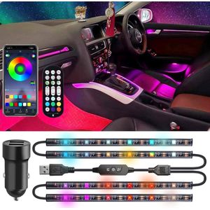 Interieurverlichting voor auto DC5 V USB-aansluiting autolader lichtstrip met 5050 LED's interieurverlichting voor auto met app- en afstandsbediening sfeerverlichting - blauw, rood, groen, paars.