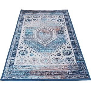 Lavandoux - Vloerkleed - Tapijt - Vintage - Tan-Tan - Blauw/Crème - 50x80 cm