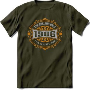 1986 The One And Only T-Shirt | Goud - Zilver | Grappig Verjaardag  En  Feest Cadeau | Dames - Heren | - Leger Groen - S