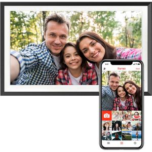 Pora&Co - Digitale fotolijst met WiFi en Frameo App - 15.6 inch - Pora – HD+ -IPS Display – Zwart hout - Micro SD – Touchscreen