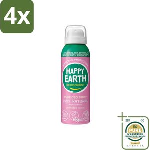 Happy Earth – Deodorant Spray – 100% Natuurlijk Lavender Ylang – 100 ml - Voordeelverpakking - 4 stuks - Duurzame deodorant - Lavendel en ylang-ylang