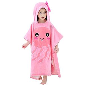 Kinderen Hooded Poncho van Katoen 70x70cm - Roze Kwal voor 0-6 Jaar