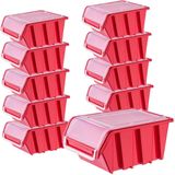 KADAX - Stapelkist met Deksel - Opbergbox - Rood - 10 Stuks - 155 x 100 mm