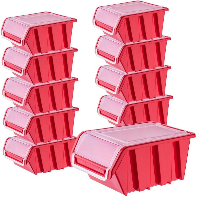 KADAX - Stapelkist met Deksel - Opbergbox - Rood - 10 Stuks - 155 x 100 mm