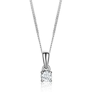 Miore® - Witgouden ketting met Diamant - Dames - 14 Karaat Goud - Gouden collier - Halsketting - 45 cm - 0.105 Karaat - Created Diamond - Handgemaakte Hoogwaardige Sieraden