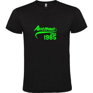 Zwart T-Shirt met “Awesome sinds 1985 “ Afbeelding Neon Groen Size XXXL