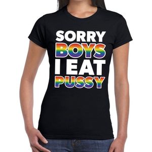 Sorry boys i eat pussy gay pride t-shirt zwart met regenboog tekst voor dames -  Gay pride/LGBT kleding XXL