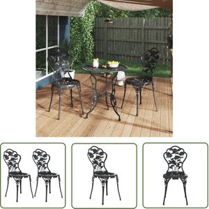 The Living Store Bistrostoelen - Gietaluminium - Weerbestendig - Zwart - 41 x 49 x 81.5 cm