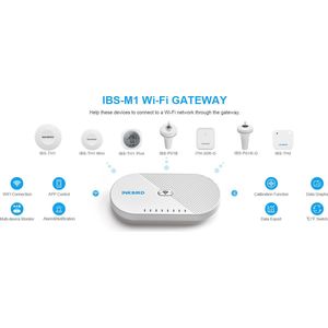 Inkbird IBS-M1 WiFi Gateway temperatuur-vochtigheidssensor, ondersteunt Bluetooth en draadloze thermometer-hygrometerverbinding met opslaan en exporteren van gegevens, realtime en externe bewaking en waarschuwing.