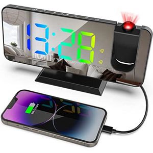 Projectiewekker met 180° Rotatie en RGB LED Kleur - Digitale Sluimerklok voor de Slaapkamer