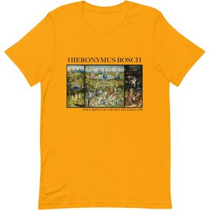 Hieronymus Bosch 'De Tuin der Lusten' (""The Garden of Earthly Delights"") Beroemd Schilderij T-Shirt | Unisex Klassiek Kunst T-shirt | Goud | 2XL