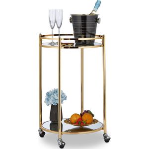 Relaxdays keukentrolley rond - trolley - serveerwagen - roltafel - goud - wieltjes - staal
