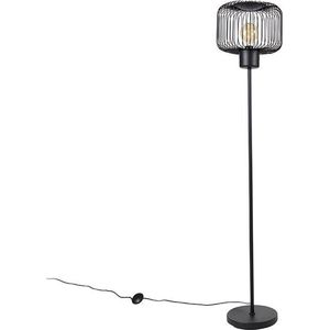 QAZQA Baya - Design Vloerlamp - Staande Lamp met Kap - 1 Lichts - H 153.5 cm - Zwart - Woonkamer