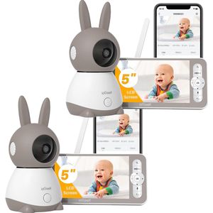 Babyfoon met Full HD camera - 5.0 Inch HD Baby Monitor - 2K 3MPx Camera - Touchscreen Monitor- & Gratis App - Ultrahelder Nachtzicht – Pan-Tilt – 4× Zoom - 2 stuks