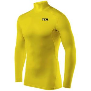TCA Mannen HyperFusion Compressie Basislaag Top Lange Mouw Ondershirt - Mock Hals - Geel, S