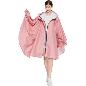 S&Dshopline® Regenponcho voor dames, waterdichte regenjas, vrije maat, met capuchon, ritssluiting, opbergtas met riem - donkerroze