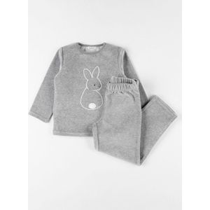 2-delige pyjama met konijntje uit fluweel, gemêleerd grijs