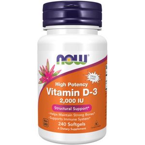 Vitamine D-3 - 2000 IU en 50 mcg - hoog gedoseerd - zonder gentechnologie - glutenvrij - sojafvrij - 240 softgels - NOW Foods