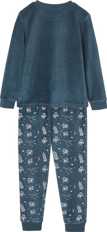 Fluwelen Jongenspyjama - Groenblauw - Glow-in-the-dark Raket