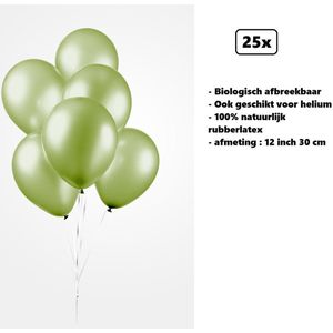 25x Ballonnen 12 inch pearl groen 30cm - biologisch afbreekbaar - Festival feest party verjaardag landen helium lucht thema