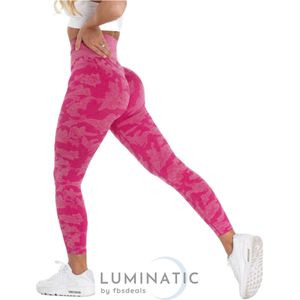 Sportlegging Dames - Yoga Legging - Fitness Legging - Legging Dames - Sport Legging - Shapewear Dames - Camouflage Broek - Camo | Luminatic® | Hot Roze | Maat M