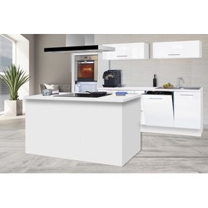 Eilandkeuken 280  cm - complete keuken met apparatuur Amanda  - Wit/Wit - soft close - keramische kookplaat - vaatwasser - afzuigkap - oven  - spoelbak