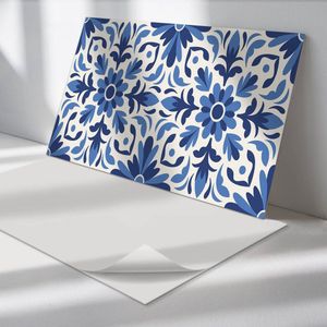 Wallfluent Vinyl Wandpaneel - Bloemenpatroon met bladeren PVC Muurpaneel - 100 cm x 50 cm - Blauw PVC wandpaneel - 1 stuk - Rechthoekig Wandbekleding Vinyl - Patroon Wandpaneel - Zelfklevende Wandbekleding - Wandpaneel Keuken en Badkamer