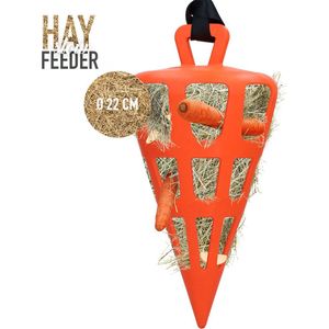 Hay Slowfeeder Fun&Flex Wortel – Hooi Slowfeeder voor paarden – Geschikt voor grazende dieren – Tegen stalververling – Bevordert de gezondheid – Tot 1 kg hooi - Ø 22 CM – Oranje