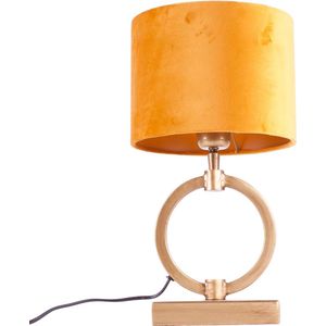 Tafellamp ring Devon small met kap | 1 lichts | geel / goud / brons | metaal / stof | Ø 15 cm | 37 cm hoog | dimbaar | modern / sfeervol design