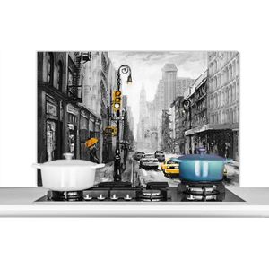 Spatscherm keuken 100x65 cm - Kookplaat achterwand Schilderij - Olieverf - Stad - Auto - Muurbeschermer - Spatwand fornuis - Hoogwaardig aluminium