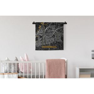 Wandkleed - Wanddoek - Plattegrond - Roosendaal - Goud - Zwart - 60x60 cm - Wandtapijt - Stadskaart