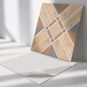 Wallfluent Vinyl Wandpaneel - Geometrisch patroon met hout Wandpaneel PVC - 50 cm x 50 cm - Bruin Vinyl Wandpaneel - Set van 4 - Vierkant Wandbekleding Vinyl - Texturen Wandpaneel - Zelfklevend Wandpaneel - Wandpaneel Keuken en Badkamer