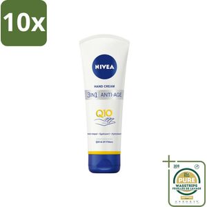 10 x NIVEA - Handcrème - 3-in-1 Q10 Anti-Veroudering - Anti-rimpel - Egaliseert - Hydrateert - 100 ml - Grootverpakking - Handcrème - Anti-aging - Rimpels - Pigmentvlekken - Q10
