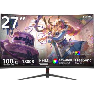 27 inch gebogen monitor 100Hz FHD 1080p met HDR en blauw lichtfilter voor gaming en werk