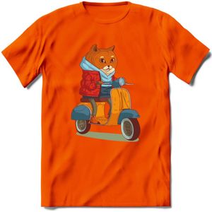 Casual scooter kat T-Shirt Grappig | Dieren katten Kleding Kado Heren / Dames | Animal Skateboard Cadeau shirt - Oranje - 3XL